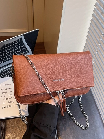 Damen Französisch Stil Litschimuster PU Leder Kette Umhängetasche Mode Lässig Kleine Quadratische Klappe Schultertasche Für Alltag