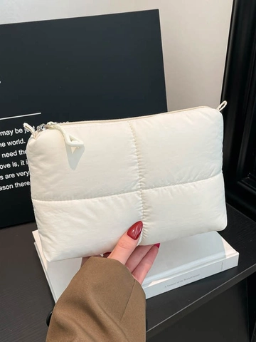 Bolso de Mano Acolchado Puffy para Mujer Celosía de Diamantes Bolso Nube Cremallera Organizador de Maquillaje de Moda