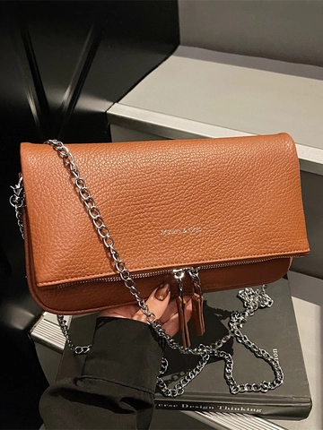 Damen Französisch Stil Litschimuster PU Leder Kette Umhängetasche Mode Lässig Kleine Quadratische Klappe Schultertasche Für Alltag
