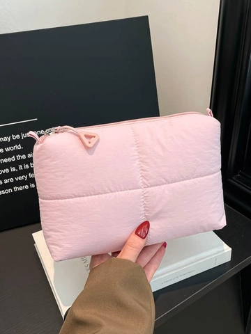 Bolso de Mano Acolchado Puffy para Mujer Celosía de Diamantes Bolso Nube Cremallera Organizador de Maquillaje de Moda