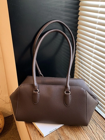Sac Sous le Bras en Cuir PU Minimaliste pour Femmes Grande Capacité Texture Galet Sac à Main Navetteur avec Double Poignée