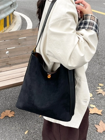 Vintage Große Kapazität Wildleder PU Leder Tote Bag Für Damen Leopardenmuster Eimer Schultertasche Mit Metallschloss Pendeln Handtasche