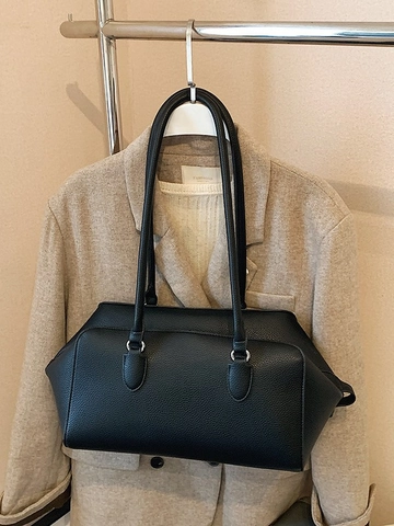 Sac Sous le Bras en Cuir PU Minimaliste pour Femmes Grande Capacité Texture Galet Sac à Main Navetteur avec Double Poignée