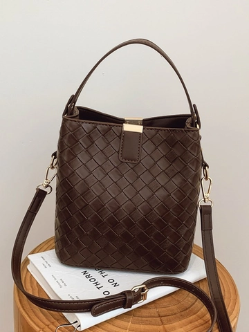 Damen Gewebte Eimertasche Retro PU Leder Handtasche Einzelne Schulter Umhängetasche Hochwertige Pendeltasche Mode Tasche