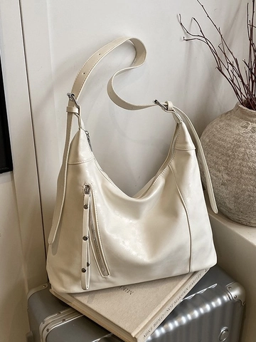 Borsa Hobo da Donna di Grande Capacità Borsa a Tracolla in Pelle PU Con Rivetti e Cerniere Decorative Borsa Vintage da Pendolare