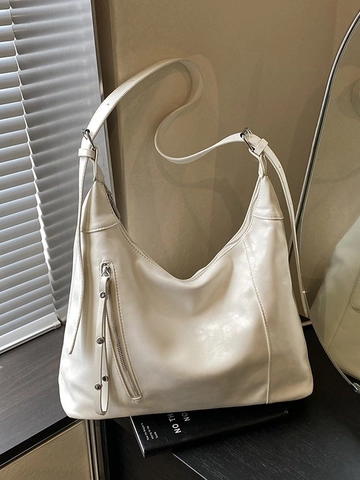 Borsa Hobo da Donna di Grande Capacità Borsa a Tracolla in Pelle PU Con Rivetti e Cerniere Decorative Borsa Vintage da Pendolare