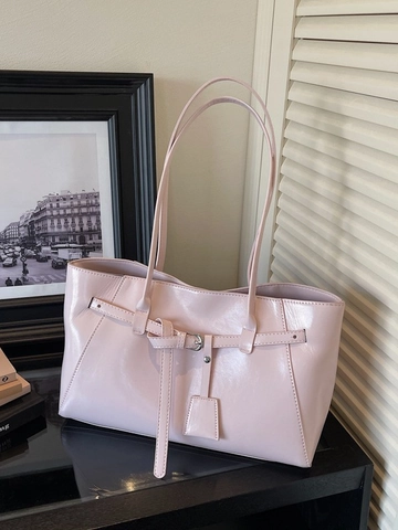 Bolso Tote de Cuero PU de Gran Capacidad para Mujer Bolso de Hombro de Moda con Hebilla Decorativa y Colgante Minimalista