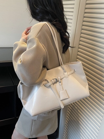 Bolso Tote de Cuero PU de Gran Capacidad para Mujer Bolso de Hombro de Moda con Hebilla Decorativa y Colgante Minimalista