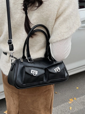 Bolso de Axila para Mujer Cuero PU Gran Capacidad Bolso Boston Vintage Con Múltiples Bolsillos Color Sólido Casual Viaje Diario Bolso de Hombro