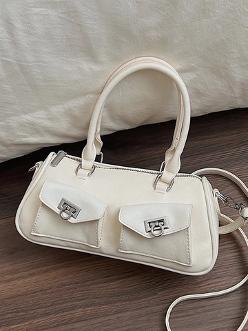 Bolso de Axila para Mujer Cuero PU Gran Capacidad Bolso Boston Vintage Con Múltiples Bolsillos Color Sólido Casual Viaje Diario Bolso de Hombro