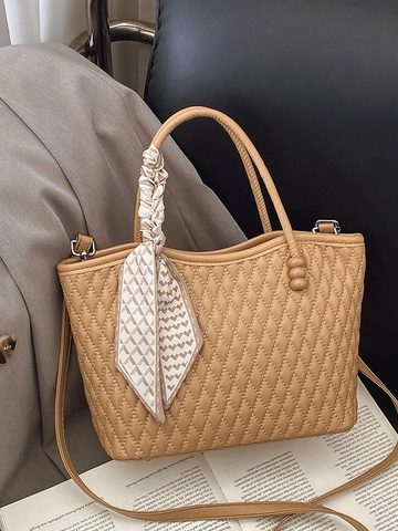 Moda Vintage PU Borsa a Secchiello Trapuntata per Donna Decorazione con Sciarpa Borsa a Mano Elegante Cuciture Tracolla