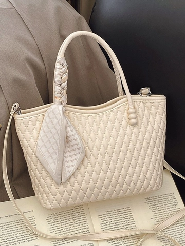 Moda Vintage PU Borsa a Secchiello Trapuntata per Donna Decorazione con Sciarpa Borsa a Mano Elegante Cuciture Tracolla