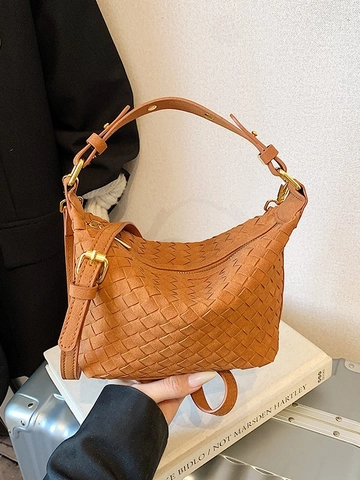 Geflochtene PU Leder Umhängetasche Für Damen Vintage Minimalistische Knöcheltasche Hobo Schultertasche Mit Verstellbarem Riemen Mode Handtasche