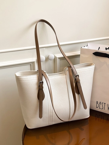 Borsa Tote in Pelle PU a Grana Grossa Vintage di Grande Capacità per Donna Borsa a Tracolla Moda Pendolare Con Fibbia in Metallo