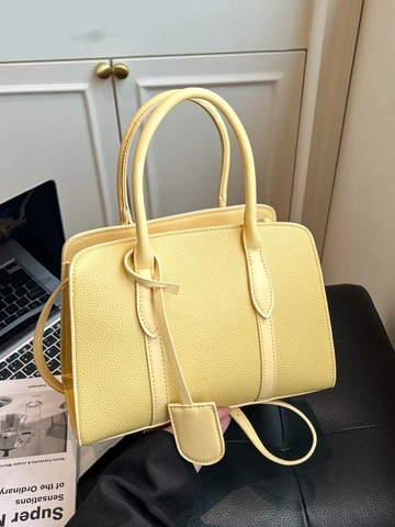 Borsa Tote da Donna Retro Grande Capacità Motivo Litchi Pelle PU Borsa a Mano Pendolare Tracolla con Pendente