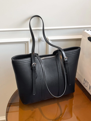 Borsa Tote in Pelle PU a Grana Grossa Vintage di Grande Capacità per Donna Borsa a Tracolla Moda Pendolare Con Fibbia in Metallo