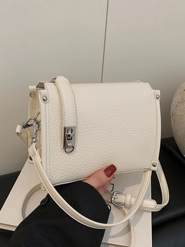 Vintage PU Leather Litchi Grain Square Crossbody Bag For Women Silver Hardware Adjustable Strap Shoulder Bag Daily Bag