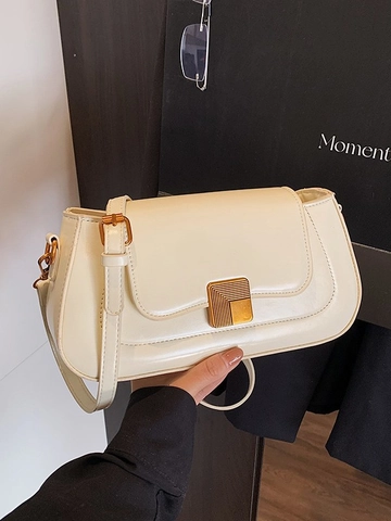 Bolso Baguette de Cuero PU Vintage para Mujer Retro Cuadrado con Cierre de Metal Dorado Bolso de Hombro Cruzado Moda Ajustable