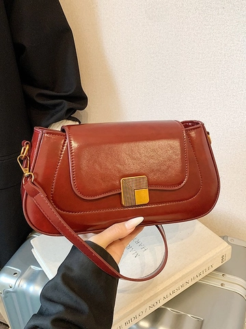 Bolso Baguette de Cuero PU Vintage para Mujer Retro Cuadrado con Cierre de Metal Dorado Bolso de Hombro Cruzado Moda Ajustable
