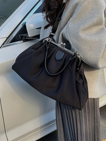 Koreaanse Stijl Geplooide Tote Tas Grote Capaciteit Canvas Dokterstas Met Kiss Lock Retro Casual Schoudertas Voor Dames