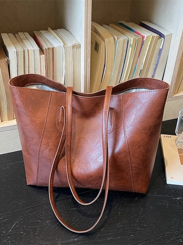 Damen Retro Kunstleder Tragetasche Mit Großer Kapazität Urban Minimalistisch Pendeln Schultertasche Reißverschluss Handtasche
