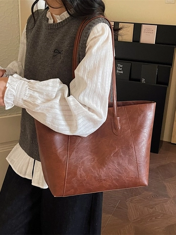 Damen Retro Kunstleder Tragetasche Mit Großer Kapazität Urban Minimalistisch Pendeln Schultertasche Reißverschluss Handtasche