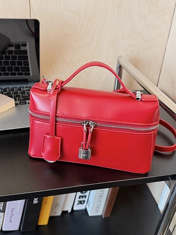 Bolso Cuadrado de Cuero PU Elegante para Mujer Diseño de Candado Metálico Bolso de Hombro Cruzado Versátil para Diario