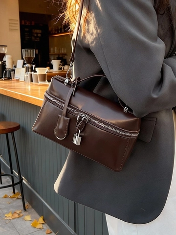 Bolso Cuadrado de Cuero PU Elegante para Mujer Diseño de Candado Metálico Bolso de Hombro Cruzado Versátil para Diario