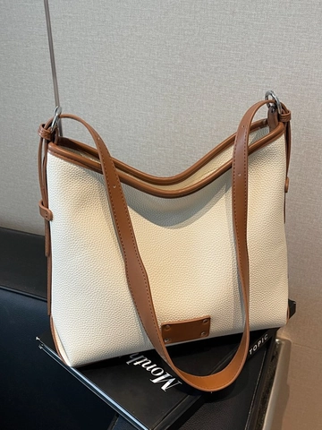 Bolso de Mano para Mujer Gran Capacidad Patrón de Lichi Cuero PU Color Contraste Bolso de Hombro Hobo Moda