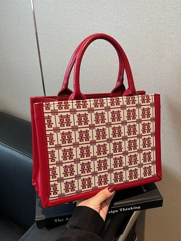 Vrouwen Chinees Retro Bruiloft Rode Tote Tas Jacquard Xi Patroon Handtas PU Leer Gestikt Grote Bruids Handtas Schoudertas