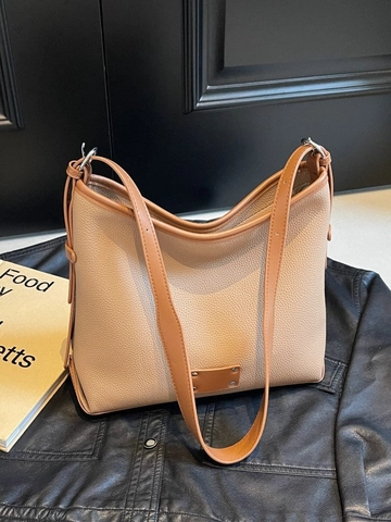 Bolso de Mano para Mujer Gran Capacidad Patrón de Lichi Cuero PU Color Contraste Bolso de Hombro Hobo Moda