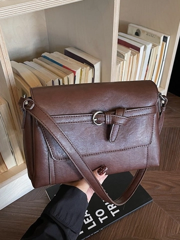 Bolso de Hombro Cruzado Minimalista Vintage de Cuero PU para Mujer Bolso Retro con Hebilla de Metal Bolso de Mano Cuadrado Versátil