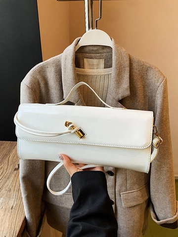 Elegante Bolso Baguette de Cuero PU de Charol para Mujer Cierre de Torsión Dorado Color Sólido Bolso de Hombro de Moda para Fiesta