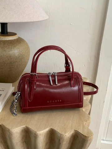 Borsa Boston da Donna Minimalista in Pelle PU Retrò Borsa a Mano a Tracolla Con Manici Superiori e Tracolla a Catena per il Pendolarismo