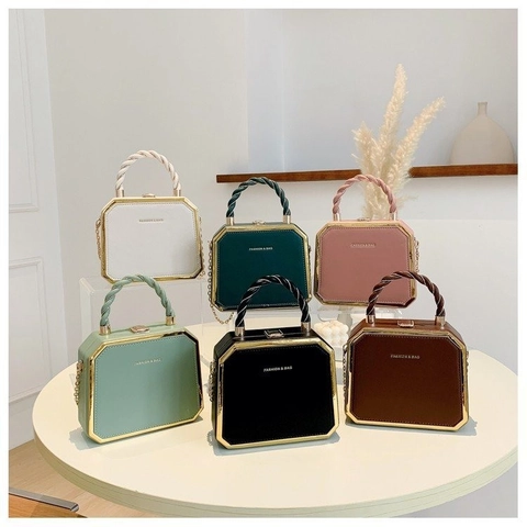 Dames Candy Color Box Handtas Mini Synthetisch Leer Schouder Crossbody Tas Met Gouden Metalen Frame En Kettingriem