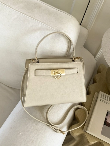 Vintage Lychee Texture PU Leather Handbag For Women Retro Urban Minimalist Metal Ring Buckle Shoulder Crossbody Bag