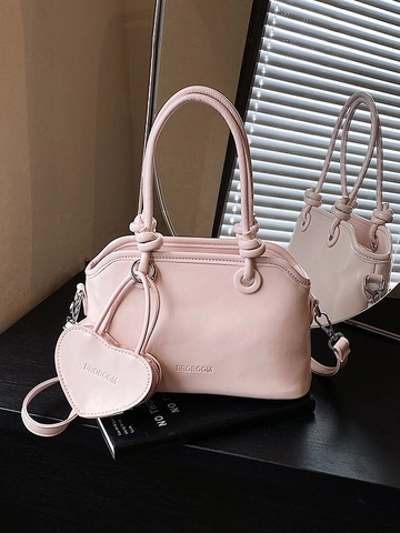 Borsa a Tracolla da Donna in Pelle PU Vintage con Ciondolo a Cuore Borsa a Mano con Manico a Nodo Elegante Piccola Borsa Quadrata