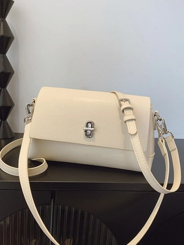 Minimalist PU Leather Small Square Shoulder Bag For Women Solid Color Crossbody Bag With Silver Turn-Lock Adjustable Strap