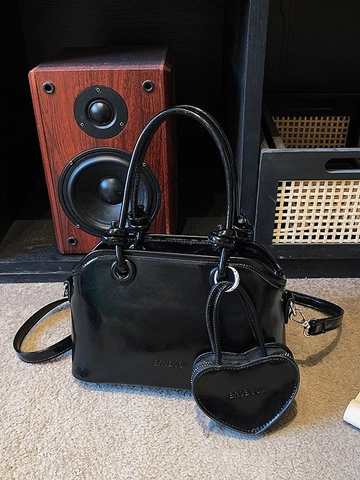 Borsa a Tracolla da Donna in Pelle PU Vintage con Ciondolo a Cuore Borsa a Mano con Manico a Nodo Elegante Piccola Borsa Quadrata