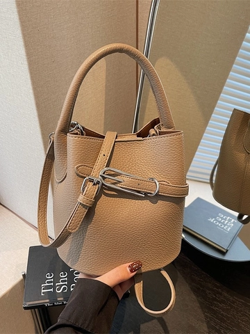 Borsa a Secchiello in Pelle PU Con Trama Litchi da Donna Retrò Borsa a Tracolla Con Pochette Interna e Hardware Argento