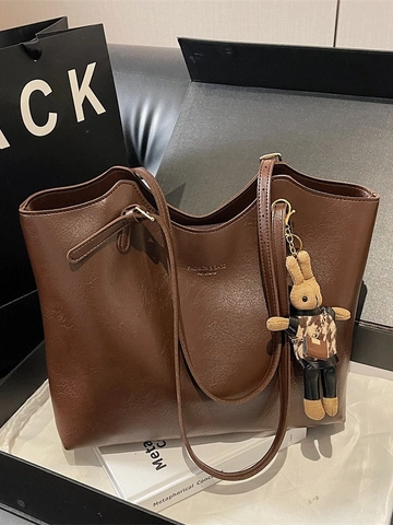 Borsa Tote in Pelle PU da Donna Grande Capacità Borsa a Tracolla Casual Vintage Con Ciondolo a Coniglio Borsa da Pendolare