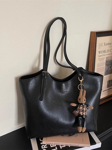 Borsa Tote in Pelle PU da Donna Grande Capacità Borsa a Tracolla Casual Vintage Con Ciondolo a Coniglio Borsa da Pendolare