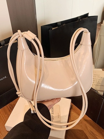 Borsa a Tracolla da Donna in PU Lucido a Mezzaluna Borsa a Spalla Retrò Semicircolare Con Nodo Moda Minimalista Pendolare