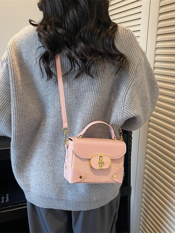 Retro PU-Leren Crossbodytas Voor Dames Kleine Vierkante Handtas Met Metalen Gesp Patchwork Contrast Kleur Schoudertas