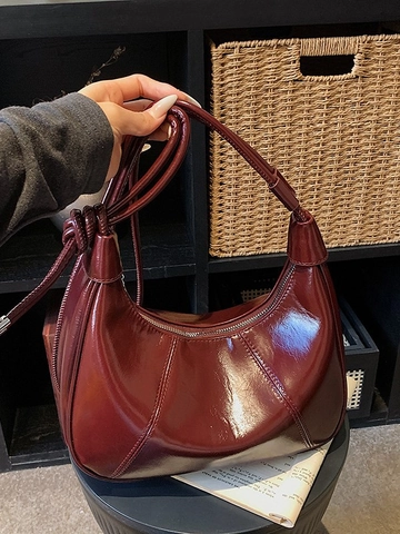 Borsa a Tracolla da Donna in PU Lucido a Mezzaluna Borsa a Spalla Retrò Semicircolare Con Nodo Moda Minimalista Pendolare
