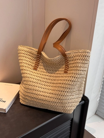 Borsa Tote in Paglia Intrecciata da Donna Grande Borsa a Spalla da Spiaggia Estiva Con Tracolle in Pelle Sintetica