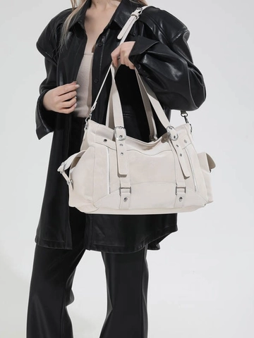 Retro PU Leder Schultertasche Mit Großer Kapazität Trendy Damen Tote Handtasche Für Den Täglichen Pendelverkehr Schicke Motorradtasche