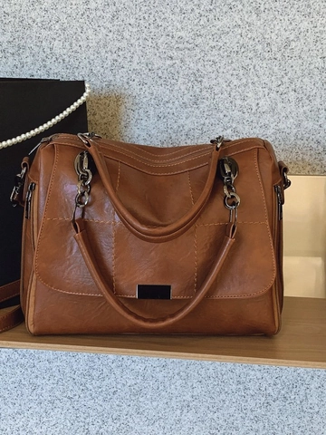 Dames Vintage Gewatteerd PU Lederen Tote Bag Mode Schoudertas Met Kettingriem Grote Capaciteit Casual Crossbody Handtas