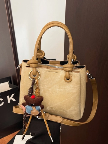 Sac à Main Femme Vintage en Cuir PU Sac Seau Crossbody Chic à la Mode Avec Pendentif Ours pour le Navettage Quotidien Bureau Sac à Épaule