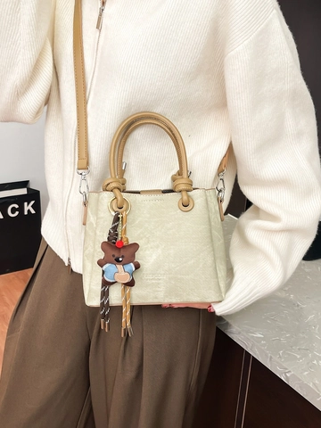 Sac à Main Femme Vintage en Cuir PU Sac Seau Crossbody Chic à la Mode Avec Pendentif Ours pour le Navettage Quotidien Bureau Sac à Épaule